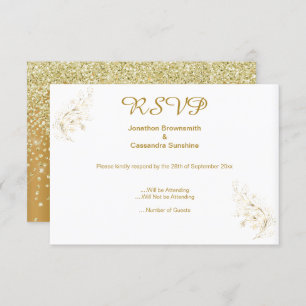INVITACIÓN ELEGANTE SIMPLE GOLD LEAF GOLD CRYSTAL REVERSO RSV