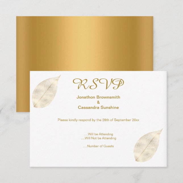 INVITACIÓN ELEGANTE SIMPLE GOLD LEAF GOLD RSVP (Anverso / Reverso)