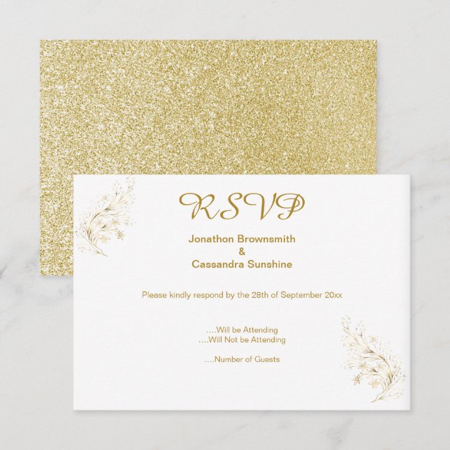 INVITACIÓN ELEGANTE SIMPLE GOLD LEAF PURPURINA RSVP (Anverso / Reverso)