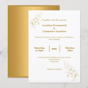 INVITACIÓN ELEGANTE SIMPLE GOLD LEAF REVERSO BODA