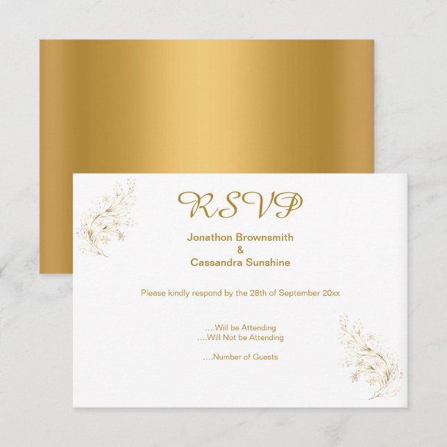 INVITACIÓN ELEGANTE SIMPLE GOLD LEAF REVERSO RSVP (Anverso / Reverso)