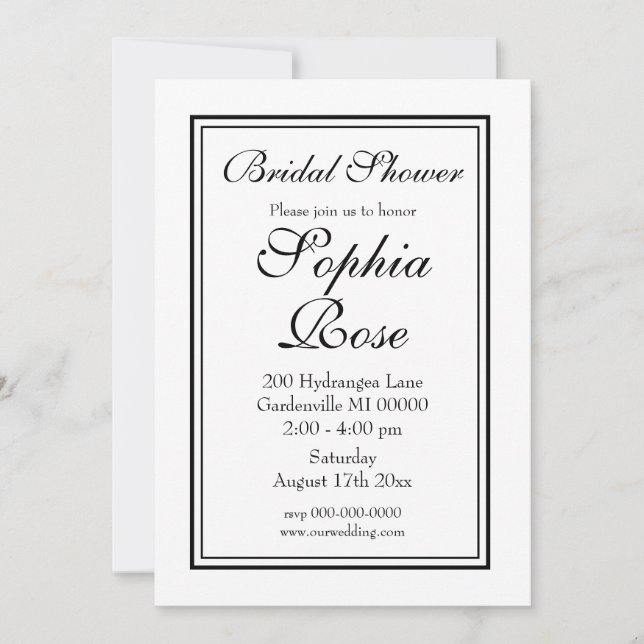 Invitación Elegante Simple guión de ducha de novia (Anverso)