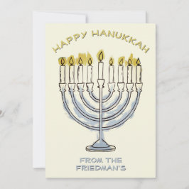 Invitación Elegante Simple Hanukka Acuarela Menorah Luz