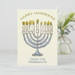 Invitación Elegante Simple Hanukka Acuarela Menorah Luz