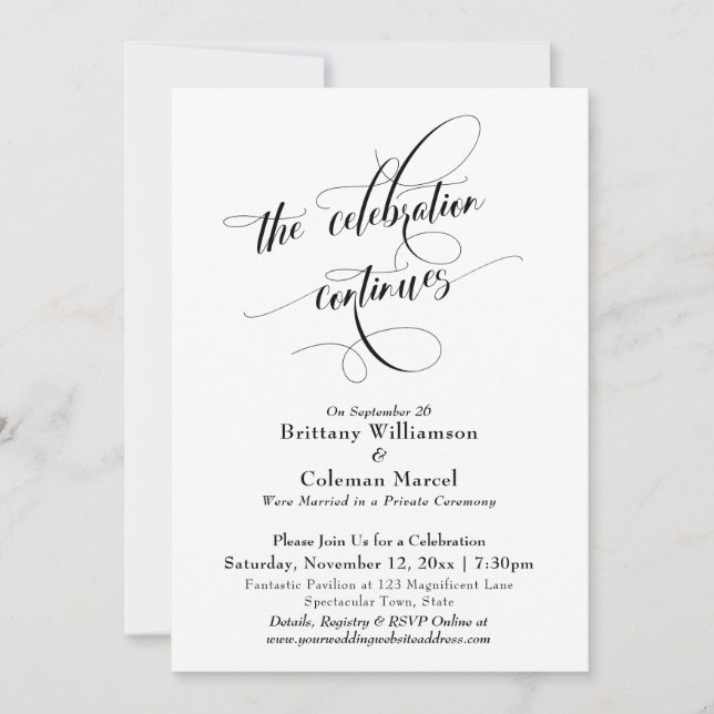 Invitación Elegante Simple La Celebración Continúa Recepción (Anverso)