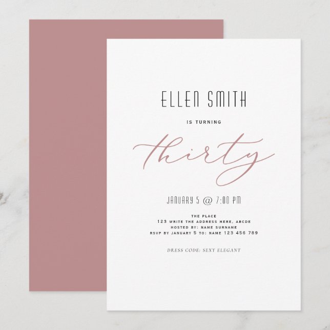 Invitación Elegante, simple, moderno, 30 años (Anverso / Reverso)