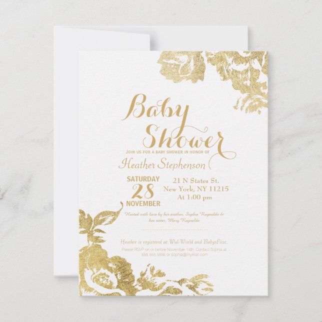 Invitación Elegante Simple Moderno Rosa Floral Gold Baby Show (Anverso)