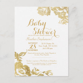 Invitación Elegante Simple Moderno Rosa Floral Gold Baby Show