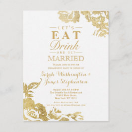 Invitación Elegante Simple Moderno Rosa Floral Gold Engagemen