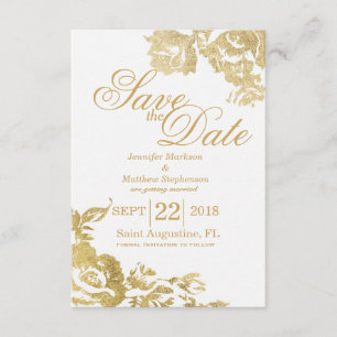 Invitación Elegante Simple Moderno Rosa Floral Oro Guardar Fe