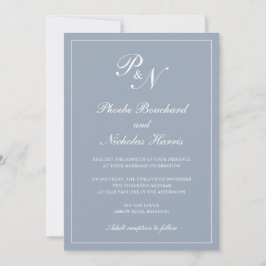 Invitación Elegante simple Monograma formal Boda azul turbio