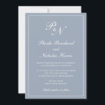 Invitación Elegante simple Monograma formal Boda azul turbio<br><div class="desc">Invitación tradicional a una boda polvorienta azul con un diseño sencillo y clásico, con su monograma inicial y sus nombres en una elegante caligrafía dentro de un delgado borde. Todos los elementos de diseño se pueden cambiar en la herramienta de edición de diseño. Estas elegantes invitaciones nupciales son perfectas para...</div>