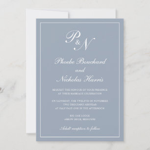 Invitación Elegante simple Monograma formal Boda azul turbio