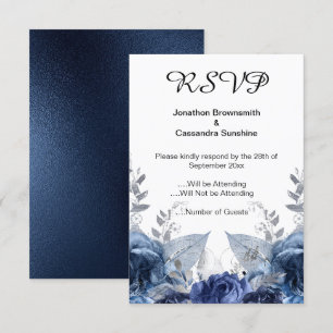 INVITACIÓN ELEGANTE SIMPLE NAVY FLORAL RSVP