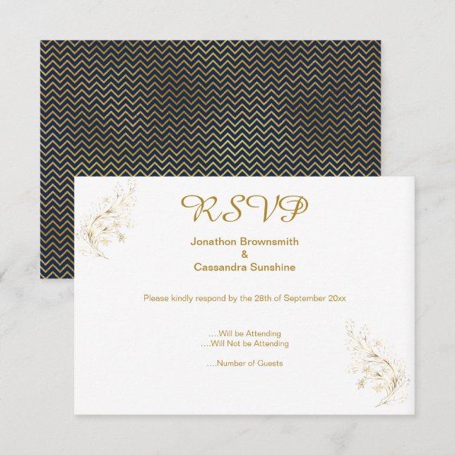 INVITACIÓN ELEGANTE SIMPLE NAVY GOLD PURPURINA RSVP (Anverso / Reverso)