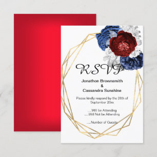 INVITACIÓN ELEGANTE SIMPLE NAVY RED RSVP FLORAL