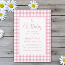 Elegante simple Oh Baby Pink Gingham Baby Shower