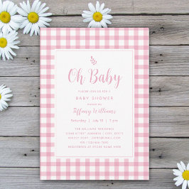 Invitación Elegante simple Oh Baby Pink Gingham Baby Shower