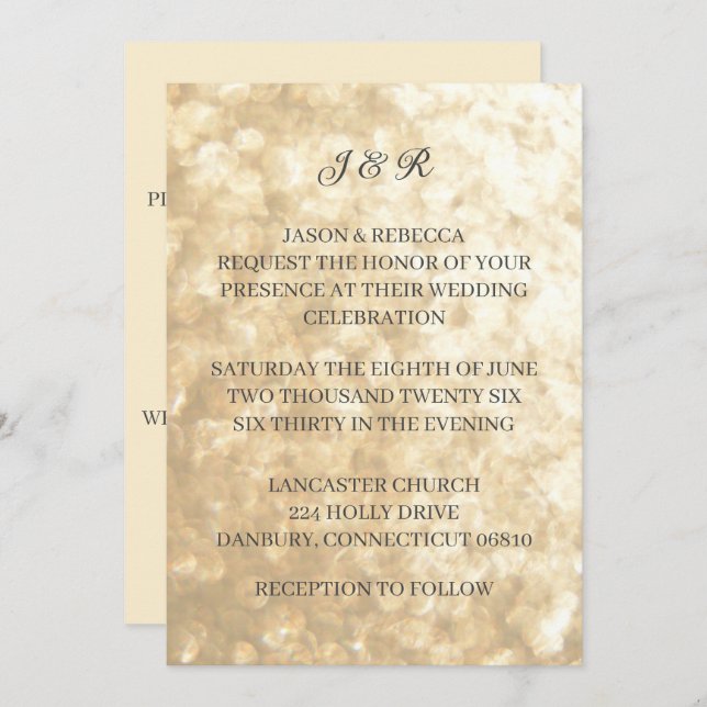 Invitación elegante simple para la boda de oro (Anverso / Reverso)