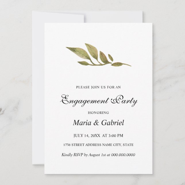 Invitación Elegante Simple. Partido de compromiso de las hoja (Anverso)