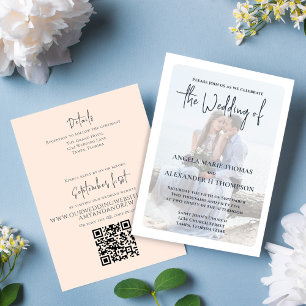 Invitación Elegante Simple Photo QR Código RSVP Peach en líne