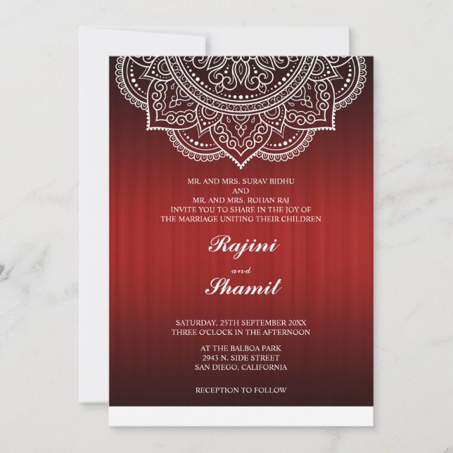 Invitación Elegante simple Pisley Roja Profunda Hindú (Anverso)