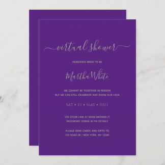 Invitación Elegante simple plata púrpura virtual ducha de nov