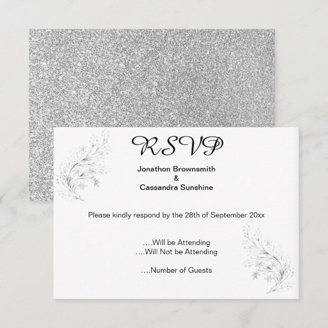 INVITACIÓN ELEGANTE SIMPLE PURPURINA DE PLATA DE PLATA DE PLA (Anverso / Reverso)
