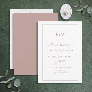 Invitación Elegante simple Rosa  Monograma formal Boda