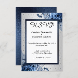 INVITACIÓN ELEGANTE SIMPLE RSVP FLORAL NAVY SILVER