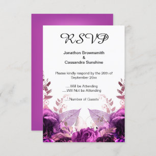 INVITACIÓN ELEGANTE SIMPLE RSVP METÁLICA FLORAL PURPLE