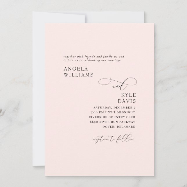 Invitación Elegante simple Rubor sin Boda de padres (Anverso)