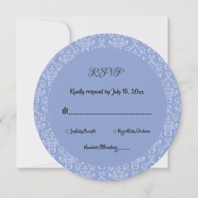 Invitación Elegante Simple Script Damask Round Wedding RSVP (Anverso)