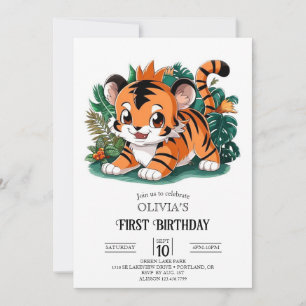 Invitación Elegante simple tigre 1er cumpleaños digital
