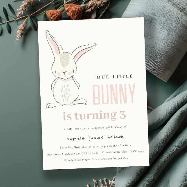 Invitación Elegante simple y lindo Rubor conejito rosa niños  (Subido por el creador)