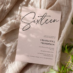 Invitación Elegante, simple y moderno foto de color negro Swe<br><div class="desc">Elegante,  sencillo,  moderno,  negro y rosa pastel foto Sweet 16</div>