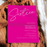 Invitación Elegante, simple y moderno foto rosa caliente Swee<br><div class="desc">Elegante,  sencillo y moderno retro neón caliente rosa y rosa pastel foto Sweet 16</div>