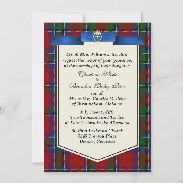 Invitación Elegante Sinclair Tartan Plaid Custom Wedding (Anverso)