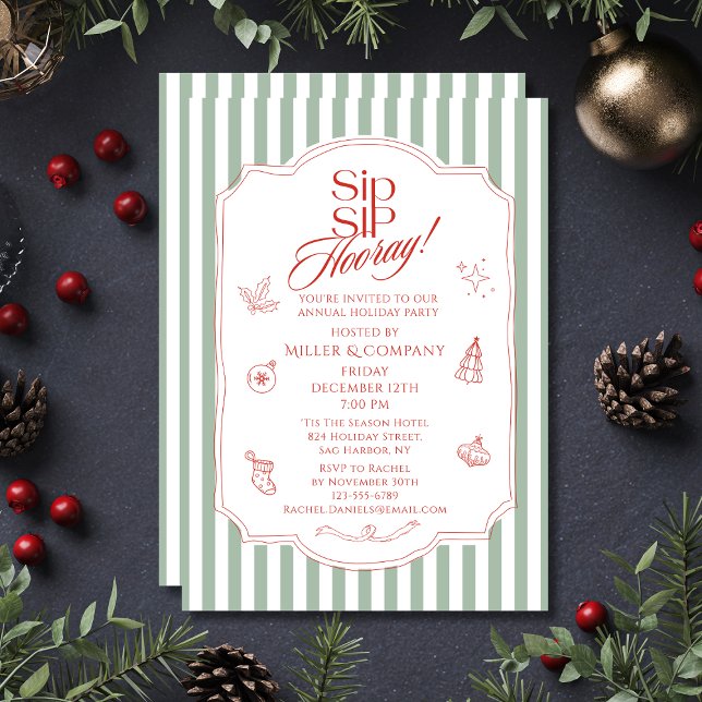 Invitación Elegante Sip Sip Hooray Fiesta de Navidades corpor (Subido por el creador)