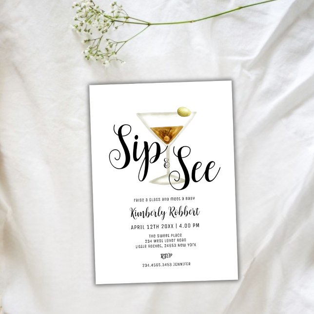 Invitación Elegante Sip y Ver Martini Baby Shower (Elegant Sip and See Martini Baby Shower Invitation)