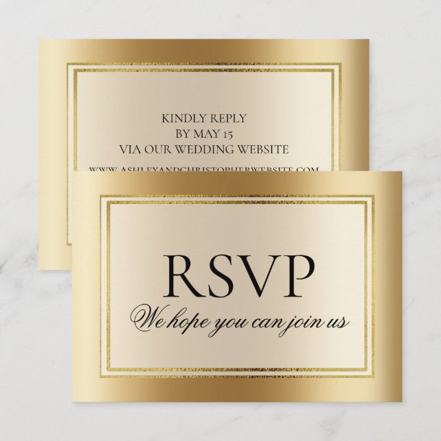 Invitación Elegante sitio web de Boda de oro RSVP (Anverso / Reverso)