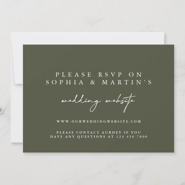 Invitación Elegante sitio web de boda verde moderno para RSVP (Anverso)