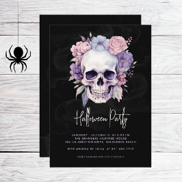 Invitación Elegante Skull y floral fiesta gótica de Halloween