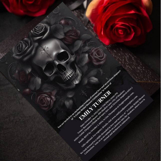 Invitación Elegante Skull y Rosas oscuros Ducha Gótica Bridal (Subido por el creador)