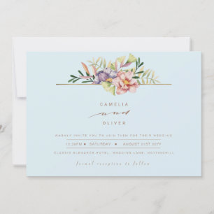 Invitación Elegante Sky Blue Summer Floral Wedding Invitar QR