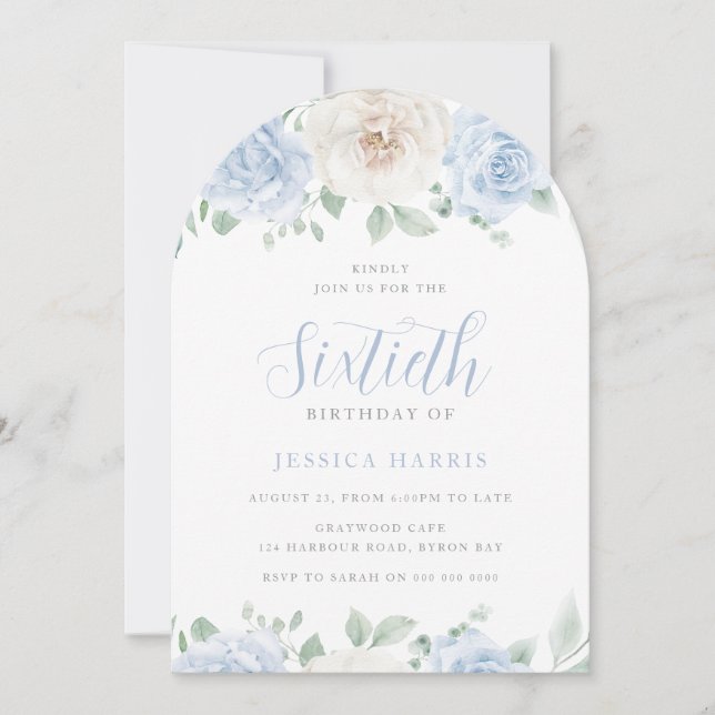 Invitación Elegante Sky Blue Watercolor Fiesta de cumpleaños  (Anverso)