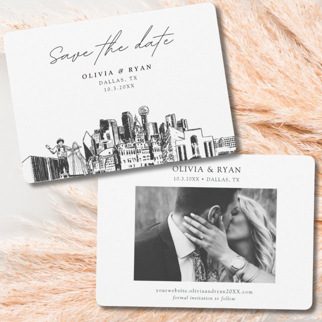 Invitación Elegante Skyline Dallas moderno salva la fecha (Dallas save the date wedding invitation)
