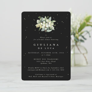 Invitación Elegante Snowberry negro + ducha nupcial Eucalyptu