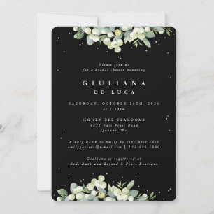 Invitación Elegante Snowberry negro + ducha nupcial Eucalyptu