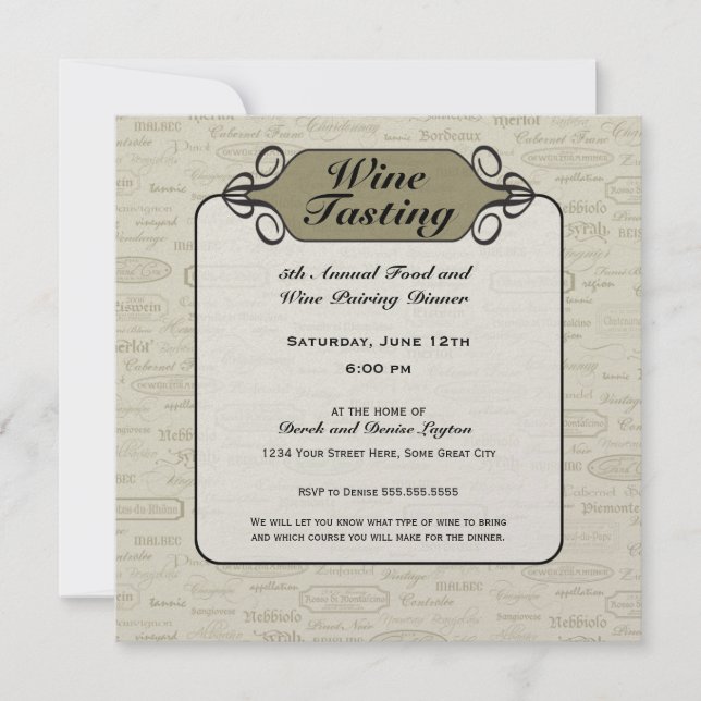 Invitación elegante sofisticada del vino (Anverso)